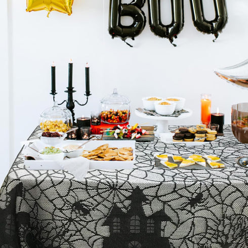 Halloween Tablecloth - Gothic Black Lace Spider Web Table Cover for Halloween Masquerade, Dinner Party, Scary Movie Nights Table Decorations - 53x...