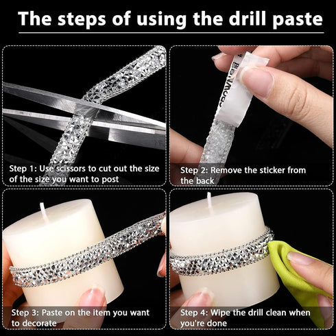 Hicarer 3 Yards Resin Rhinestone Ribbons for Wedding Self Adhesive Diamond Crystal Ribbon Roll Glitter Resin Diamond Belt Bling for Craft DIY Bag ...