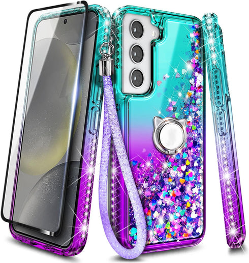 NGB Designed for Samsung Galaxy S21 & S21 5G Case, Aqua/Purple | Glitter Liquid Sparkle Cute Cover for Women Girls Kids | with Screen Protector & ...