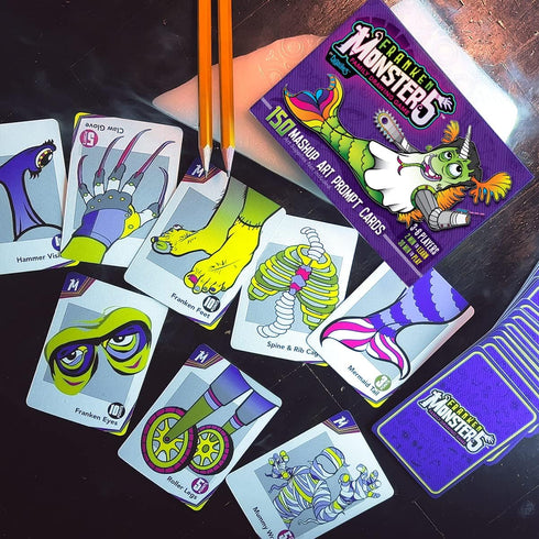 Frankenstein Monsters Drawing Game for Creative Family Fun! 150 Art Prompts Cards to Doodle Monster Mashup Artwork! Gift for Artists Kids, Teens t...