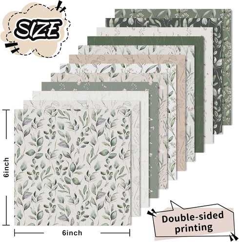 24 Sheet Greenery Pattern Paper Green Eucalyptus Leaves Scrapbook Specialty Paper Double Sided Craft Paper For DIY Card Making Photo Album Journal...