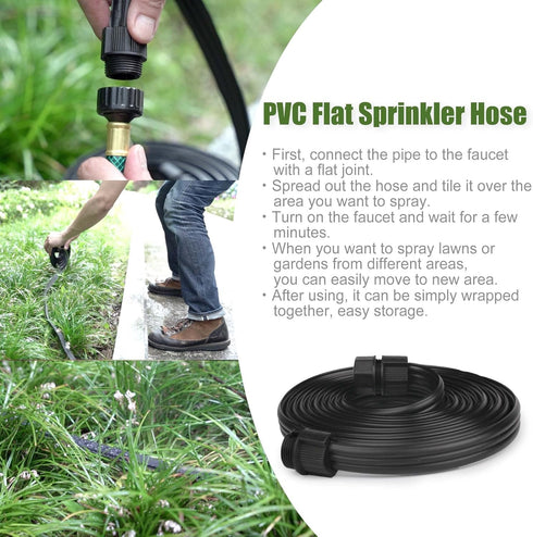 PVC Flat Sprinkler Hose with Garden Hose Quick Connector 3/4" GHT Fittings, Irrigation Soaker Hose, Drip Hose, Save Water (15FT, Black)...