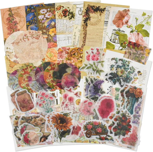 Vintage Scrapbooking Supplies Kit Vintage Stickers for Scrapbooking Journaling Aesthetic Paper Stickers Material Ephemera Pack for Junk Journal Bu...