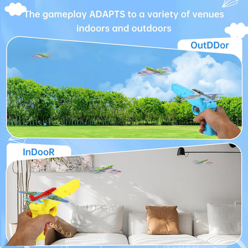 12 Pack Airplane Launcher Toys for Kids, 2 Launchers and 10 Foam Glider, Indoor Outdoor Flying Toys for Boys Girls 4-8 Years Old, Plane Party Favo...