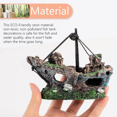 Fish Tank Decoration - Aquarium Accessories,Shipwreck Decor,Resin Material Sunken Ship Decorations for Fish Favors, Multi, 10 * 10...