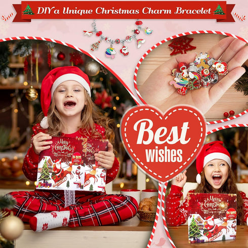 2024 Christmas Advent Calendar Charm Bracelets for Girls, SIXNIE 24-Days Xmas Countdown Calendar with 2pcs DIY Charm Bracelets Kits, Creative Jewe...