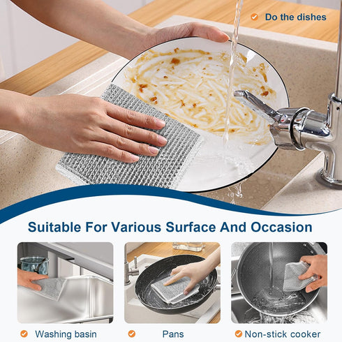 24-Pcs Wire Dishwashing Rag 3rd Generation Multipurpose Wire Dishwashing Rags for Wet and Dry, Strong Degreasing Power, Safe on Tableware for Cook...