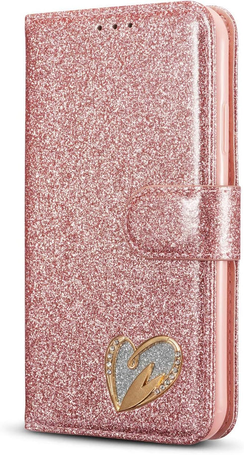 QLTYPRI for iPhone 11 Case Wallet Case Bling Shiny Glitter Flip Folio Case Full-Body Protective Cover Card Slots Magnetic Closure Kickstand Wrist ...