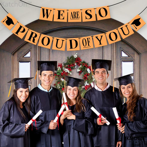 KatchOn, We Are So Proud Of You Banner - Big, 14 Feet, No DIY | Congratulations Banner, Black Orange Grad Decorations | Congratulations Decoration...