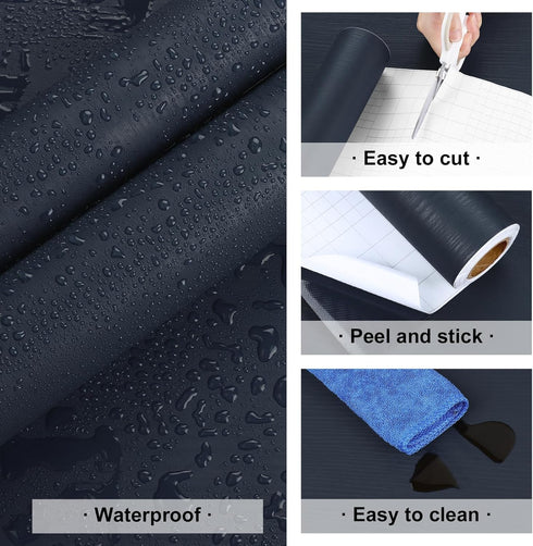Thicken Peel and Stick Countertops Wood Contact Paper for Cabinets and Drawers Navy Blue Peel and Stick Wallpaper Self Adhesive Faux Wood Grain Co...