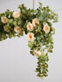PARTY JOY 6.56ft Eucalyptus Garland with Flowers-8 Champagne Roses-Lush,Natural Looking, Floral Garland Greenery for Party Wedding Table Indoor Ou...