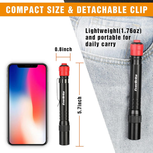 EverBrite Red Light Penlight Flashlight with 395nm UV Blacklight/White Light, Multi-Function LED Pocket Pen Light, AAA Batteries Included, for Nig...
