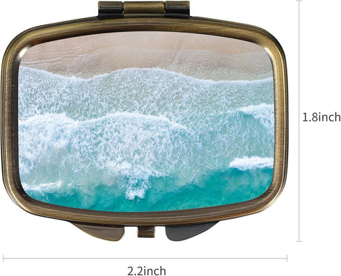 Dynippy Pill Case Pill Box with Mirror Retro Pocket 2 Compartment Medicine Case Vitamin Pill Organizer for Pocket Purse and Travel (A-Sandy Beach)...