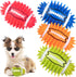 4.3” Dog Squeaky Ball Toys 4 Pack, Interactive and Durable Spiky Dog Toy for Medium Large Dogs with Rugby Shape, Built-in Squeaker for Teeth Clean...
