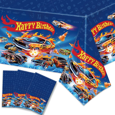 3pcs Hot Birthday Decorations Tablecloth Racing Car Themed Large 107x53.9 Inches Birthday Decorations Disposable Waterproof Table Covers for Birth...