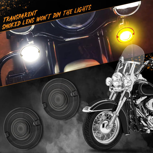 QUASCO Smoked Turn Signal Lens Cover for 3 1/4 Inch Flat Blinkers Compatible with Harley Street Glide Special Touring Softail Sportster Road King ...
