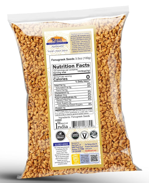 Rani Fenugreek (Methi) Seeds Whole 3.5oz (100g) Trigonella foenum graecum ~ All Natural | Vegan | Gluten Friendly | Non-GMO | Kosher | Indian Orig...