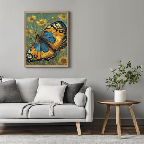 Posterizer 1 pcs- yellow and blue butterfly on wild white flowers-Art for Animal Lovers-Gift for Art Lovers-Living Room Bedroom Decor- unframed wa...