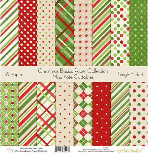 Pattern Paper Pack - Christmas Basics - Scrapbook Premium Specialty Paper Single-Sided 12"x12" Collection Includes 16 Sheets - by Miss Kate Cuttab...