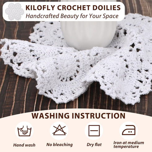 kilofly Crochet Cotton Lace Table Placemats Doilies Pack, 4pc, White, Blossoms, 10 inch...