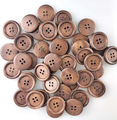 50 Pcs Classic Wooden Buttons, 1-Inch (25mm) Diameter - Brown,for Sewing Projects...