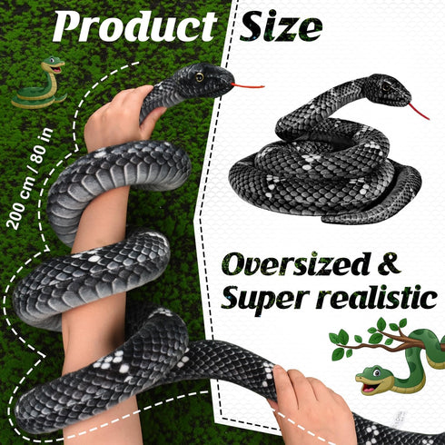 Snake Plush, Stuffed Snake Animal, 80in Large Toy Snakes for Kids, Giant Stuffed Animals Snake, Lifelike Plush Snake for Birthday Gift Party Prank...