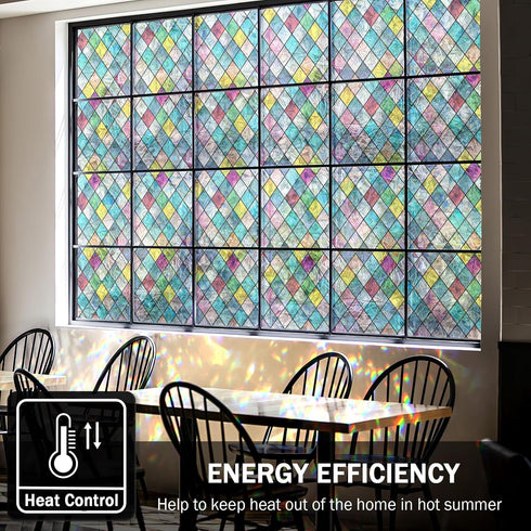 FEOMOS Stained Glass Window Film, Window Privacy Films, Colorful Lattice Window Tint, Rainbow Glass Decals Stickers for Home Anti UV 29.5x78.7 inc...