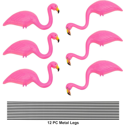 GiftExpress Pink Flamingos Yard Decorations - 6 Pack Small 14" Tall Plastic Flamingo Statue w/Metal Stakes - Flamingo lawn Ornaments & Garden Deco...
