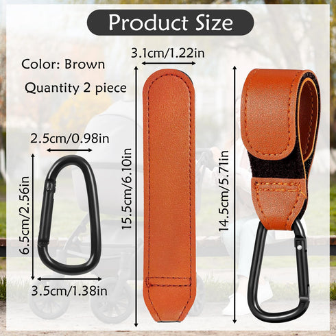 2 PCS Durable Leather Style Stroller Clip Straps, Baby Stroller Hooks for Diaper Bags Grocery Shopping Bags, Mommy Hook for Stroller Stroller Hook...