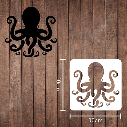 FINGERINSPIRE Octopus Drawing Painting Stencils Templates 11.8x11.8 inch Plastic Stencils Decoration Square Reusable Ocean Theme Stencils for Pain...
