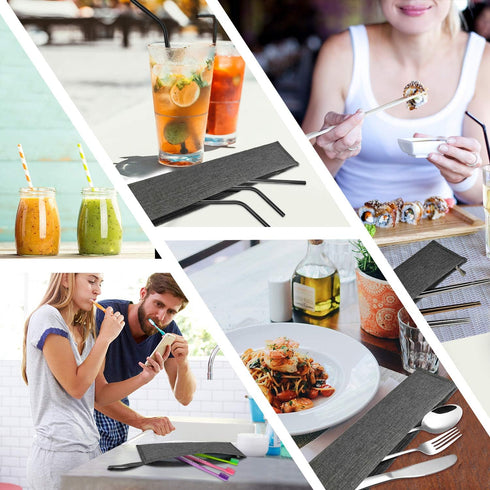 Aosbos Reusable Straws Carrying Case Stainless Steel Straws Pouch Metal Straws Bag Silicone Straws Case Chopsticks Case Portable Cutlery Set POUCH...