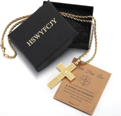 Bible Verse Cross Necklace for Men,Cross Pendant Rope Chain Necklace Baptism Confirmation First Holy Communion Christening Christian Gifts for Boy...