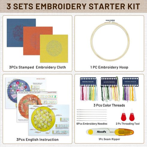 XM-GENYUE 3 Sets Embroidery Kit for Beginners with Operating Instructions, Cross Stitch Kits for Adults with Flowers Patterns, Needlepoint Kits......