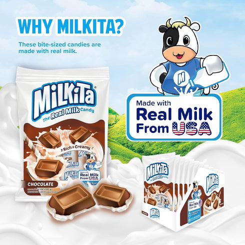 Milkita Creamy Shake Candy Bag, Gluten Free Chewy Candies with Calcium & Real Milk, Zero Trans Fat, Low-Sugar, Chocolate Flavor, 25 Pcs...