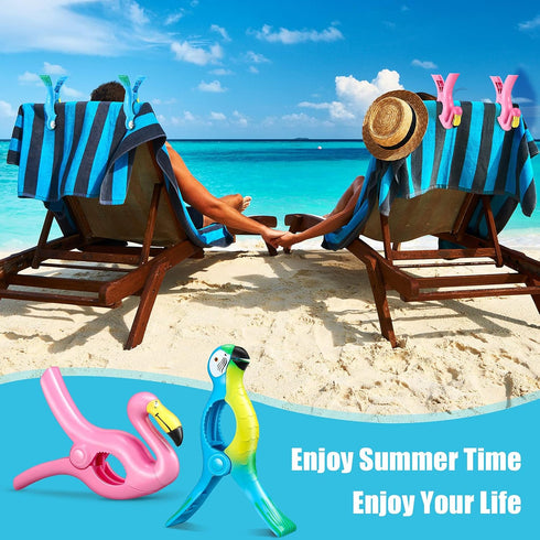 4 Pieces Beach Towel Clip Jumbo Size Chair Clips Towel Holder Clothes Pegs Christmas Stocking Clamp for Cruise Patio Pool Holiday Vacations(Parrot...