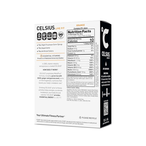 CELSIUS On-the-Go Powder Stick Zero Sugar (14 Sticks per Pack), Orange, 2.60 Oz...