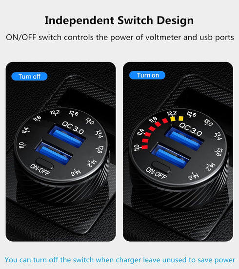 KEWIG Car Charger, 36W Fast Car Charger Adapter, Dual USB Car Charger Fast Charge with Colorful Voltmeter & ON/Off Switch......