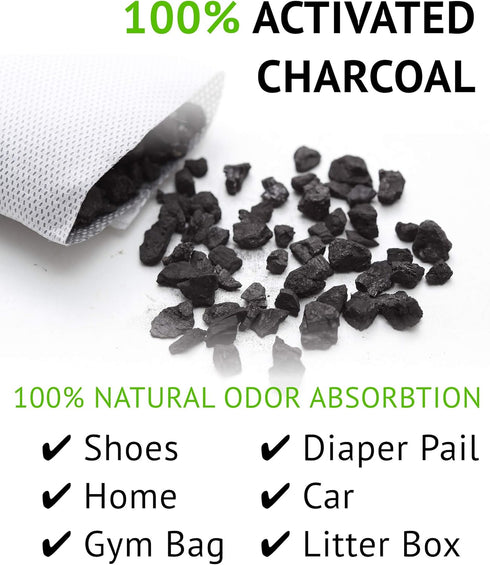 Charcoal Shoe Deodorizers - Activated Natural Bamboo Air Purifying Bag Insert for Sneakers Oder Eliminator Mini Bags -Absorber/Freshener for Gym B...