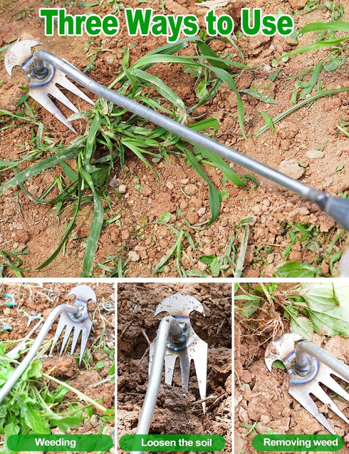 New Weeding Artifact Uprooting Weeding Tool, 16 Inch Weed Puller with 4 Teeth Manganese Steel Forged Hand Weeder, Say Goodbye to The Weeds with We...