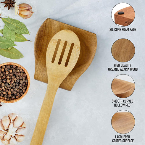 Zulay Kitchen Wood Spoon Rest – Non-Slip Wooden Spoon Holder for Stovetop & Counter – Heat-Resistant Utensil Rest for Spoons, Spatulas & Tongs – S...