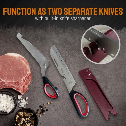 Multi-Purpose Kitchen Scissors with built-in knife sharpener - Camping Essentials for All-Purpose Cutting | Heavy Duty Stainless Steel Blades - Pe...