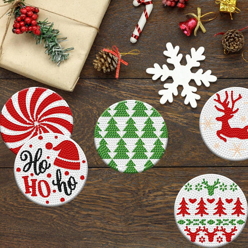 8 Pcs Christmas Diamond Art Coasters Kits with Holder DIY Christmas Diamond Art Coaster for Adults Diamond Kits Supplies for Christmas...