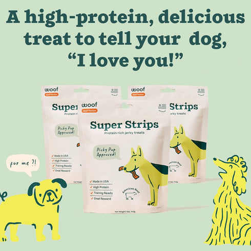 WOOF Super Strips, Protein-Rich Dog Treats, Beef Jerky for Dogs, Training Treats or Meal Booster, Made in The USA...