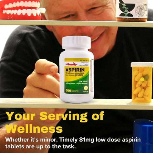 Timely - Low Dose Aspirin 81mg - 500 Tablets - Compared to the active ingredient in Bayer Low Dose - Enteric Coated Low Strength - Pain Reliever f...