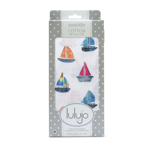 lulujo Baby 100% Cotton Muslin Swaddle Blanket, 47 x 47-Inches, Sailboat...