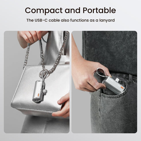 Flow Mini Portable Charger, 5000mAh Small Power Bank with Changeable Plugs and Built in Cable, Dual Output USB-C External Battery Compatible with ...