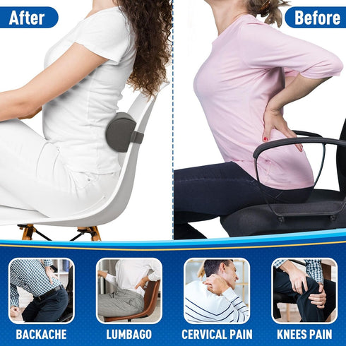 Lumbar Roll Support Pillow for Office Chair, Car, Gaming Chair, Memory Foam Back Cushion with Washable Cover for Relieving Back Pain & Improving P...