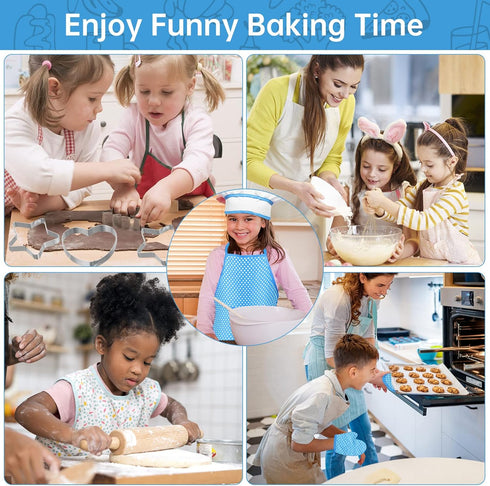 Kids Cooking and Baking Set,11 Pcs Kids Aprons for Girls,Chef Costume Set,Includes Kids Apron and Chef Hat,Mitt & Cooking Cutters,Toddler Chef Rol...