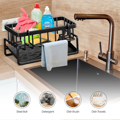 Stainless Steel Sponge Holder for Kitchen Sink Sponge Caddy Sink Organizer with Self Drain Tray and Detachable Dishcloth Rack - Countertop Kitchen...