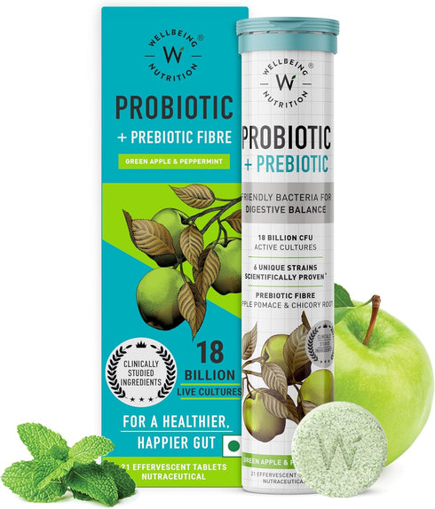 WELLBEING NUTRITION Daily Probiotic + Prebiotic| Plant Based |18 Billion CFU, 6 Strains for Men & Women with Organic Prebiotic Fiber for Digestion...